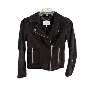 BCBG Generation Black Leather Suede Moto Jacket Womens XS